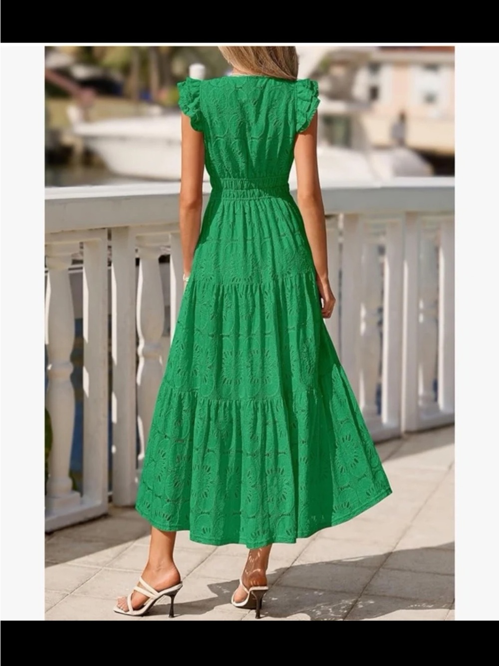 NWT PRETTYGARDEN Boho Maxi Dress Floral Lace Eyelet V-Neck In Green Size Large - Picture 3 of 12